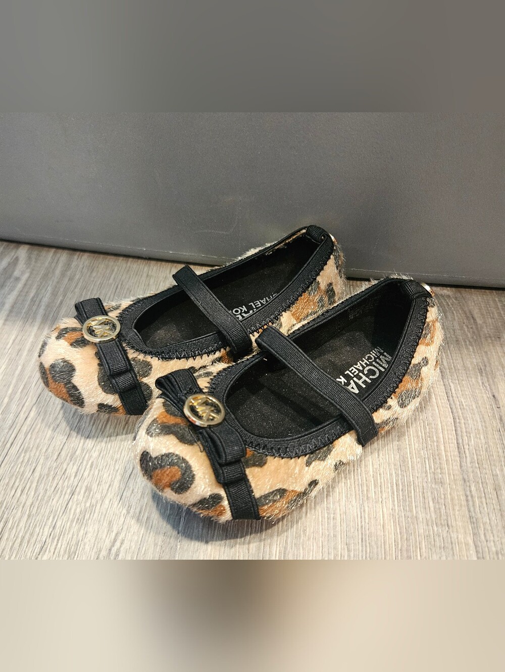 Michael Kors Leopard-Print Ballet Flats Childrens Gold MK Medallion